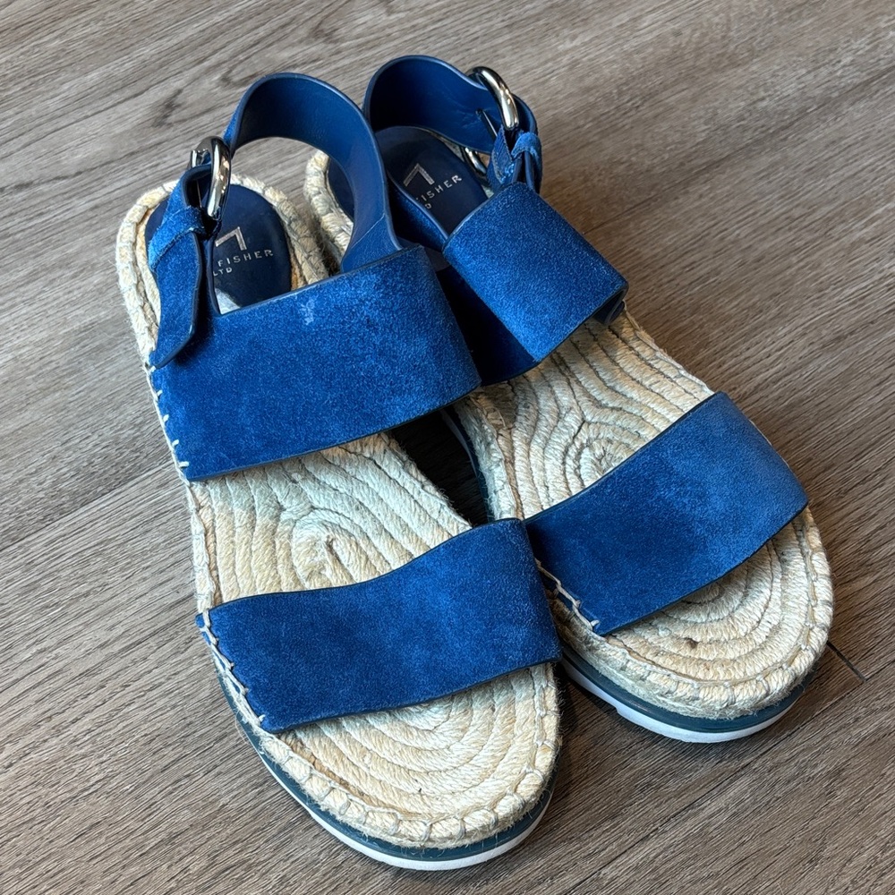 Marc Fisher LTD Phebe 2 blue leather suede espadrille sandals